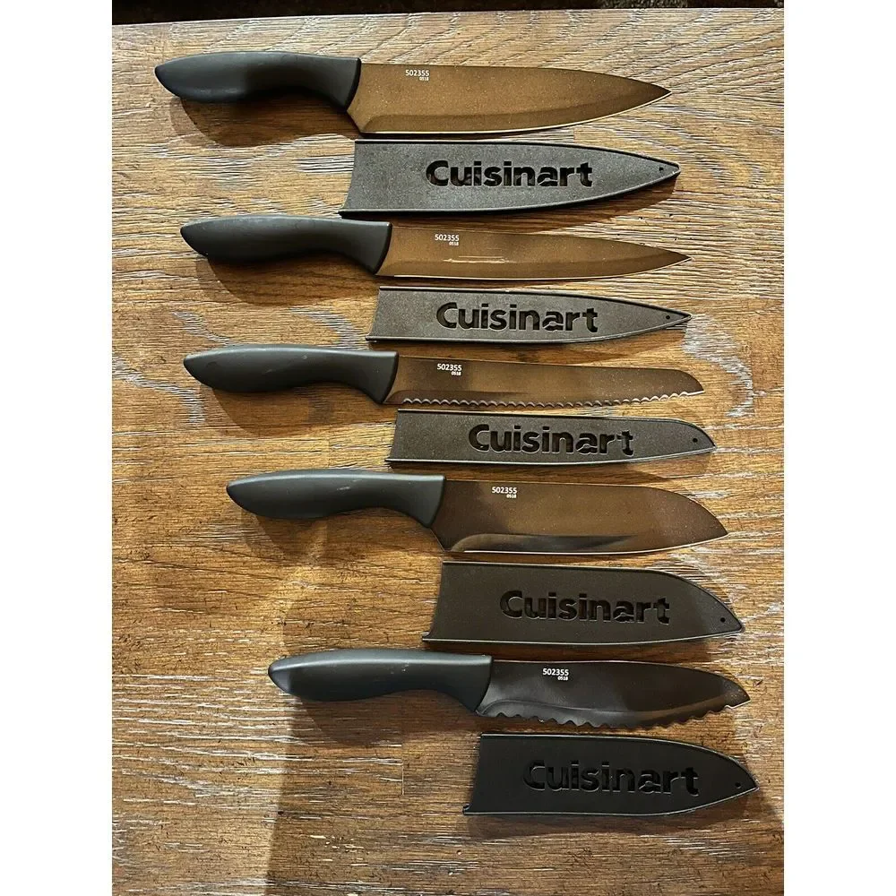 CUISINART Knives Set of 5 Black Plastic‎ Handle Cutlery 502355 0518 With Covers